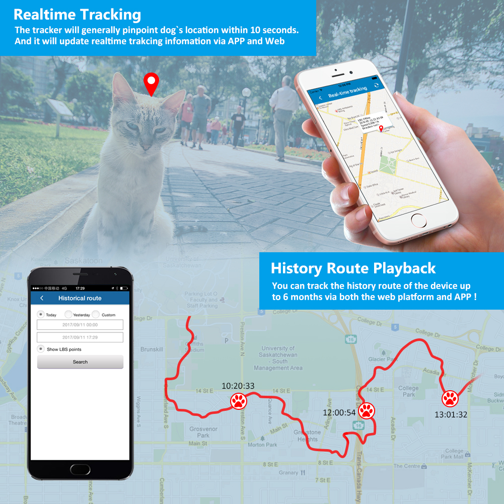 Electronic Pet GPS Tracker Mini Realtime Track Waterproof IP67 500mAh Geo Fence APP Dog Products