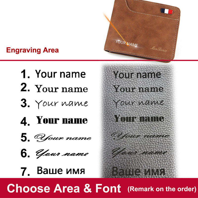 New Short Men Wallets Luxury PU Leather Name Customized Slim Male Wallet Photo Holder Classic Frosted 3-fold Small Men's Purses