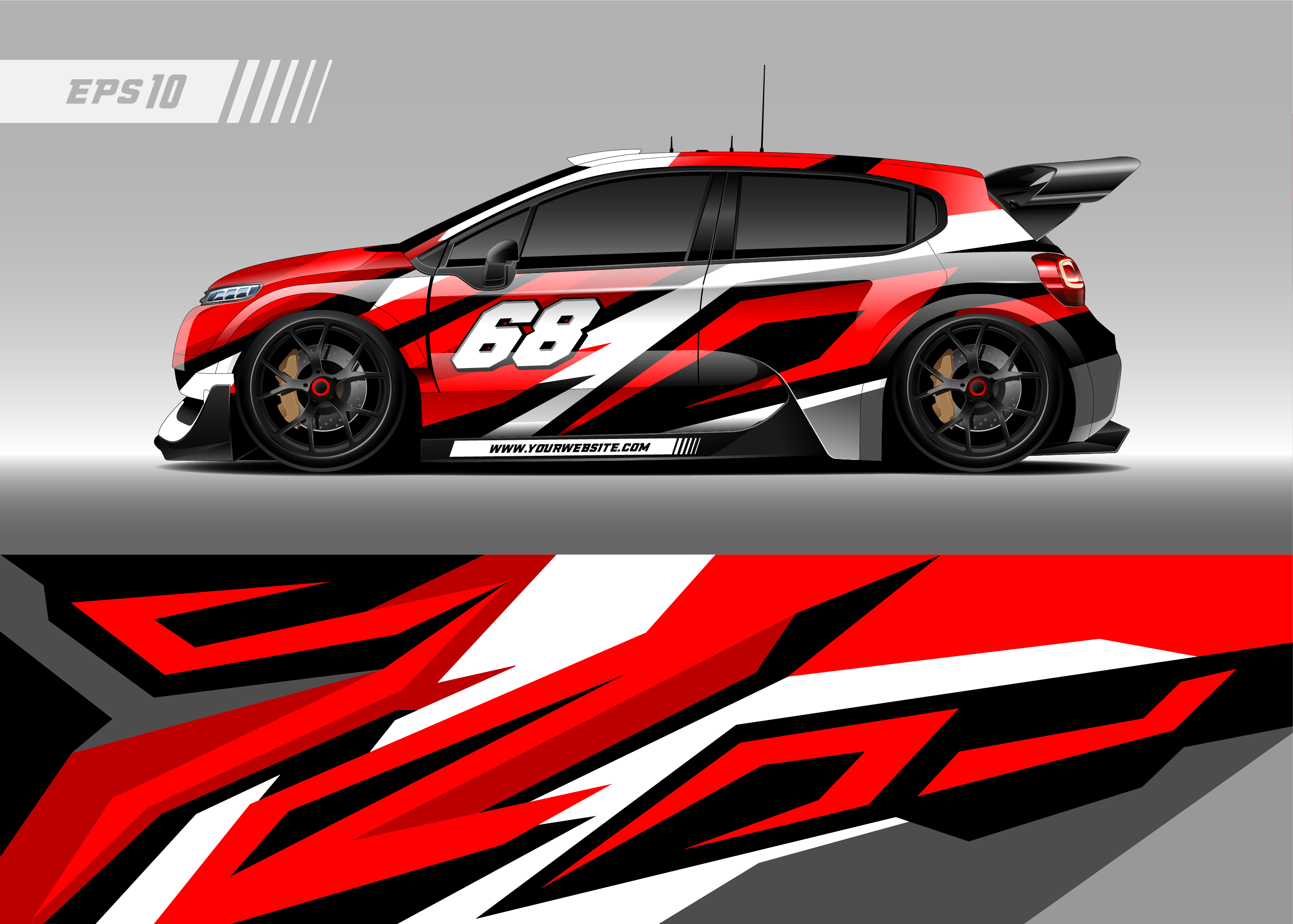 Full Body Racing Graphic Decal Vinyl Wrap Modern Design Red Retro Car Full Wrap Sticker Decorative Car Decal 400*100cm 4fb44