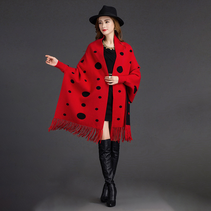 2022 New Hot Sale Women's Warmth Scarf Wraps Tassel Small Point new Monochrome Shawl With 2025 Sleeves Ladies Sweater Poncho Cloak Mujer