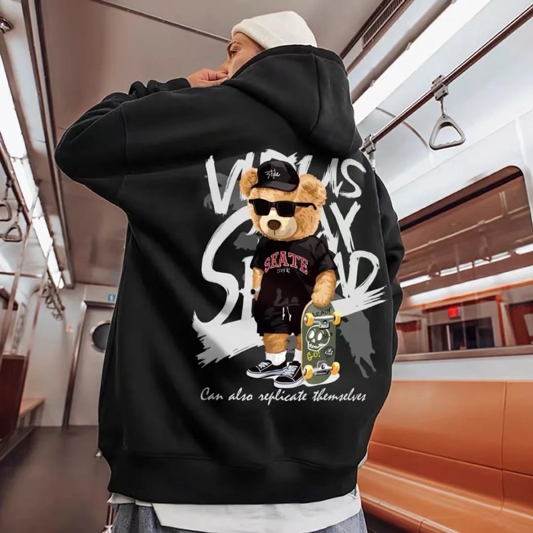 Designer adds weight and size to astronaut hoodies, loose fitting hooded sweatshirts with fleece for men, trendy pullovers