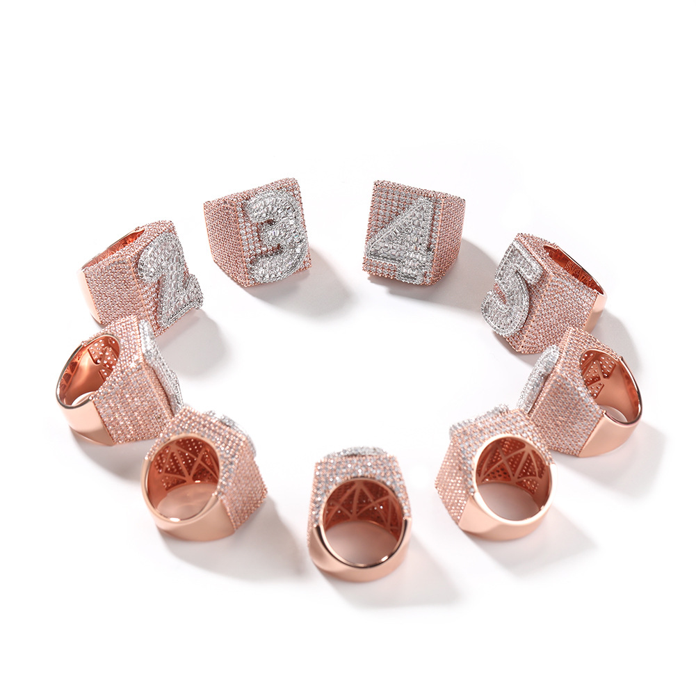 Hip Hop DIY Custom Nubmers Lettes Ring 18K Real Gold Plated Mens Jewelry Gift