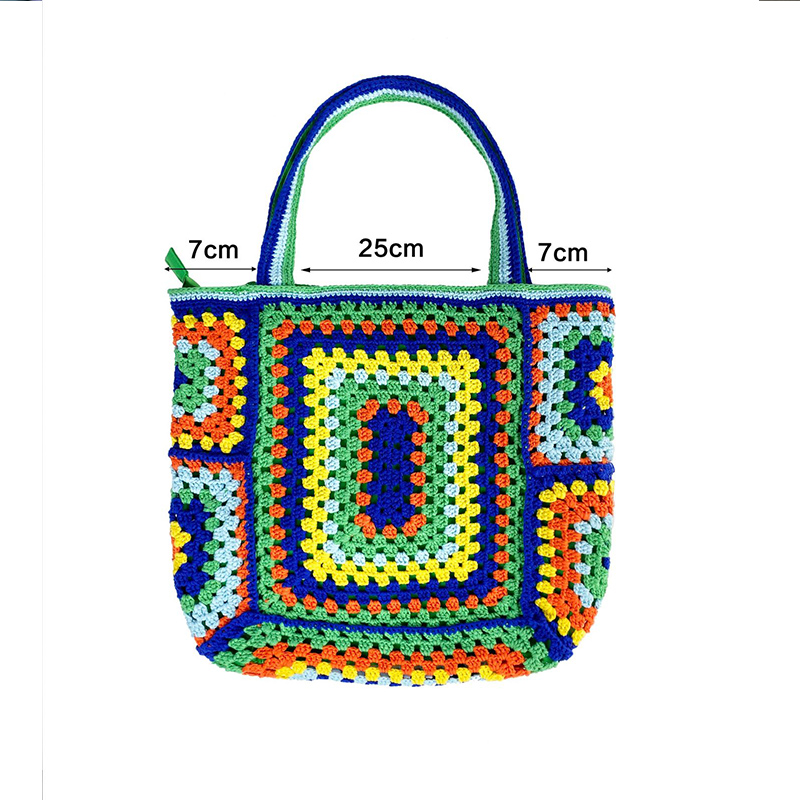 Knitted Bohemian Colorful Shoulder Beach Women Handbag Weekend Travel Large Capacity Tote Knitting Shopping Bag High Quality