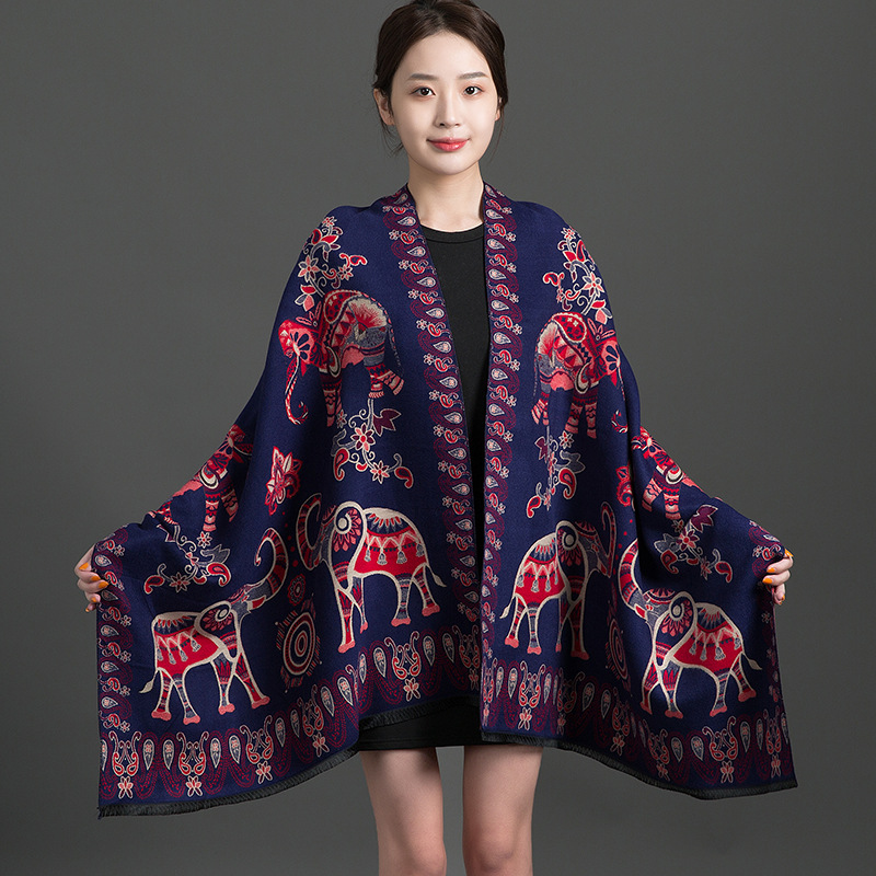 Autumn Winter New Flower Print Cashmere Pashmina Scarves Female Warm Long Blanket Thick Soft Shawls Travel All-match Wraps Scarf