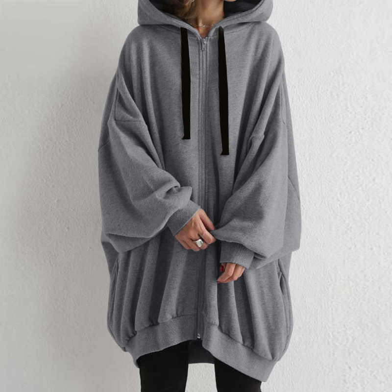 Designer's autumn and winter overseas new women's clothing sexy solid color loose hoodie fashionable hooded zipper