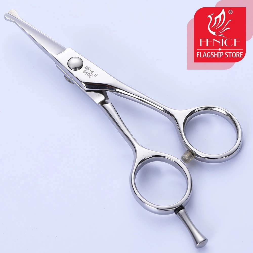 Fenice 4.0 inch Pet Grooming Scissors Safe Rounded Tips Dog Serrated Trimming Scissor for Face, Ear, Nose & Paw