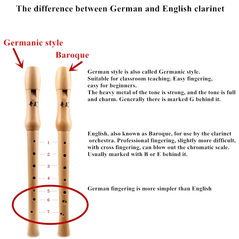 Chinese Vertical Clarinet Flute, Wooden Recorder, Musical Instrument, German, Baroque, Soprano, 8 Holes