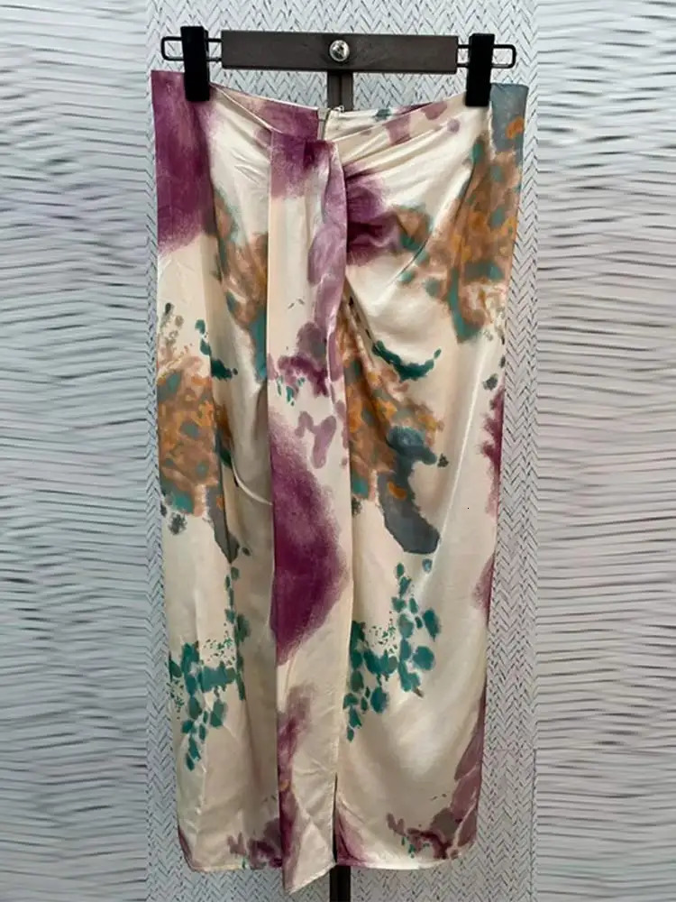Elegant Printed Half Skirt Twopiece Set Ladies Fashion Vneck Long Sleeve Top High Waist Skirts Sets Women Streetwear Outfits 240329