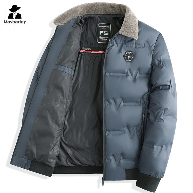 Winter jacket mens high-quality business slim fit thick windproof with fur collar Parka casual warm cotton pad jacket 241108