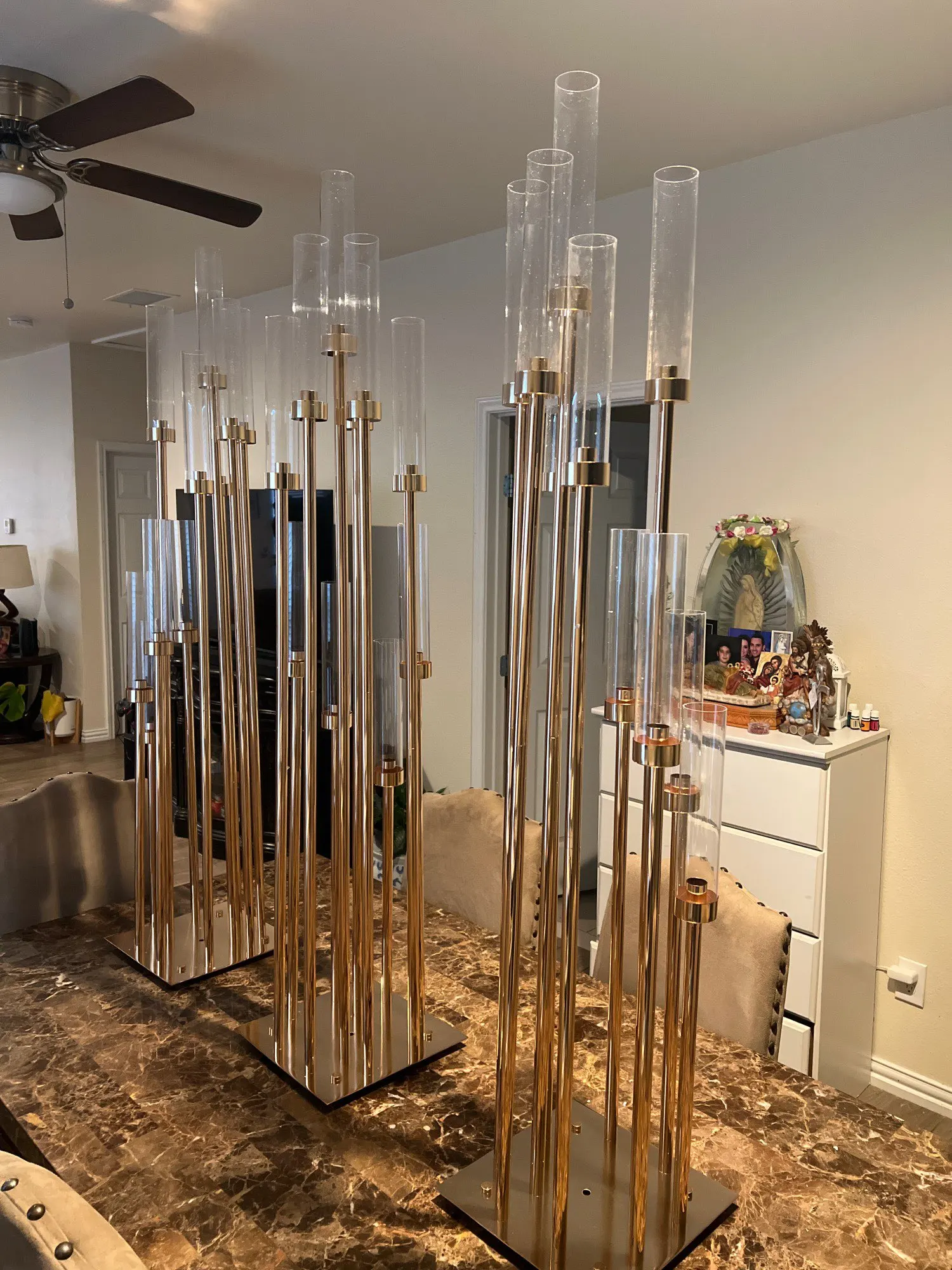 Wedding Party Metal Candelabra, Candle Holders, Road Lead, Table Centerpiece, Gold Candelabrum Stand Pillar, 8Heads XJ260305