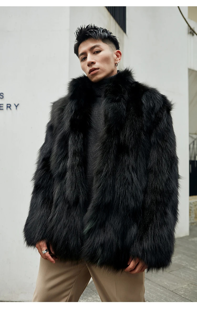 natural raccoon fur coat mens fashionable stand up collar jacket warm winter coat 241108