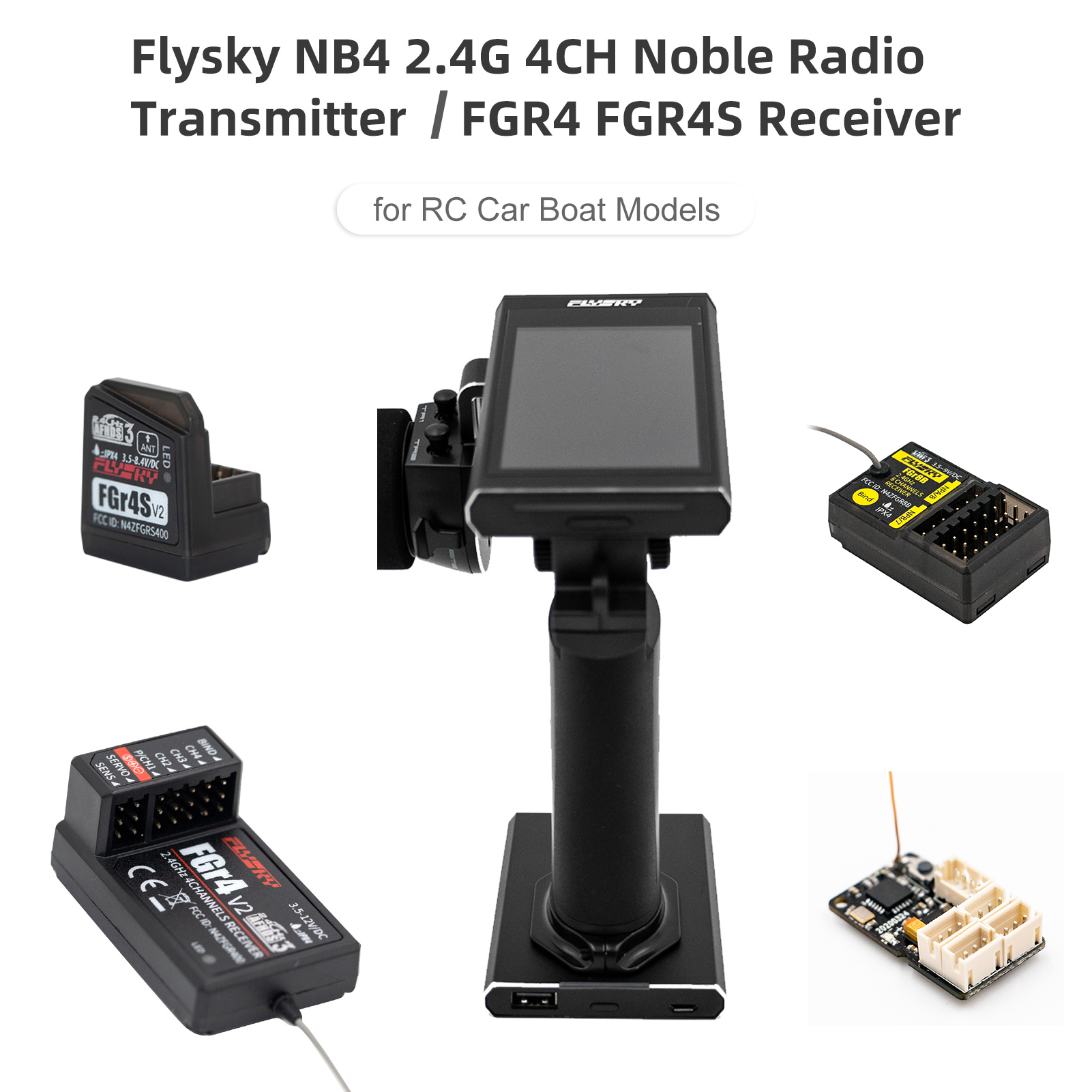 Flysky Noble NB4 2.4G 4CH Radio Transmitter FGR8B FS-GT5+FS-BS6with FGR4 FGR4S Receiver AFHDS 3 Protocol for RC Car Boat Models