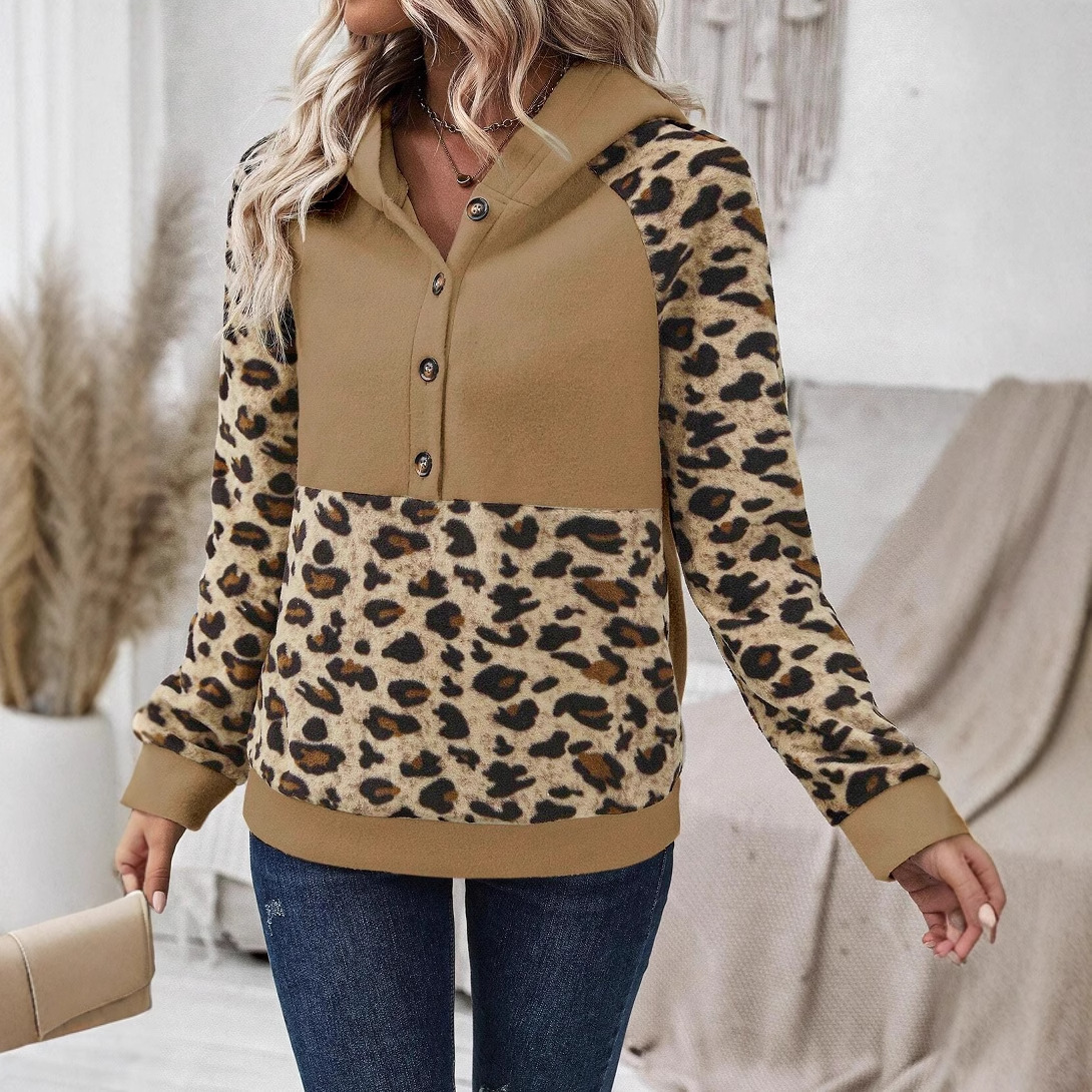 Designer's fashionable and versatile leopard print long sleeved top women, autumn new style pullover hooded sweatshirt for women