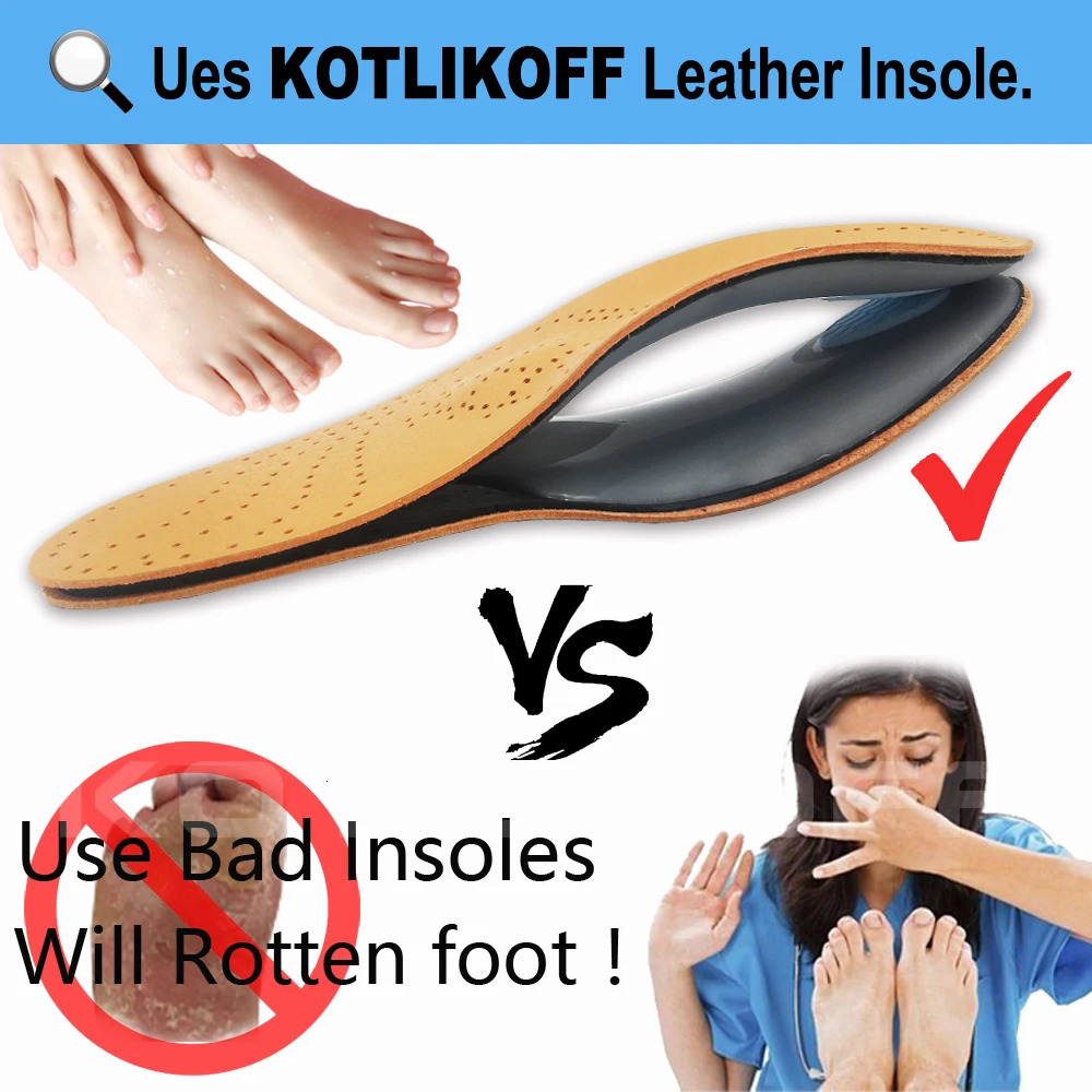 KOTLIKOFF High quality Leather ortic insole for Flat Feet Arch Support orthopedic shoes sole Insoles for men and women 240329