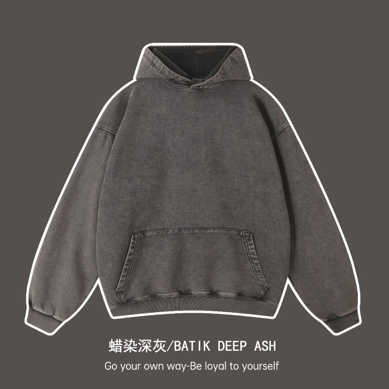 Designe's fashionable vesatile 425G autumn/winte Ameican wax pinted vintage hooded sweatshit fo men, made of pue cotton looped hai and washed wit