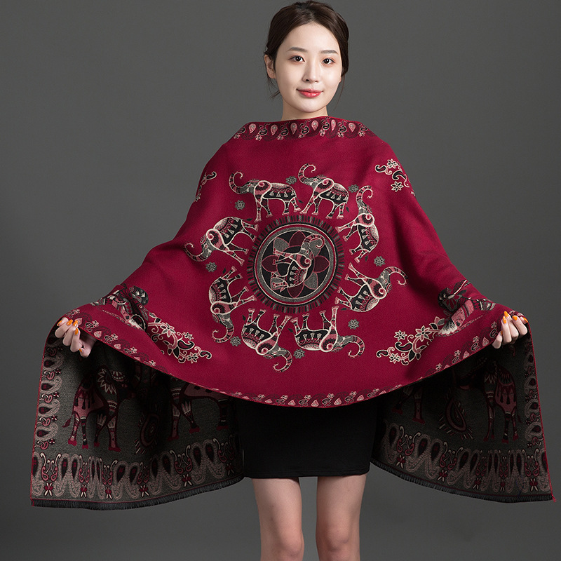 Autumn Winter New Flower Print Cashmere Pashmina Scarves Female Warm Long Blanket Thick Soft Shawls Travel All-match Wraps Scarf
