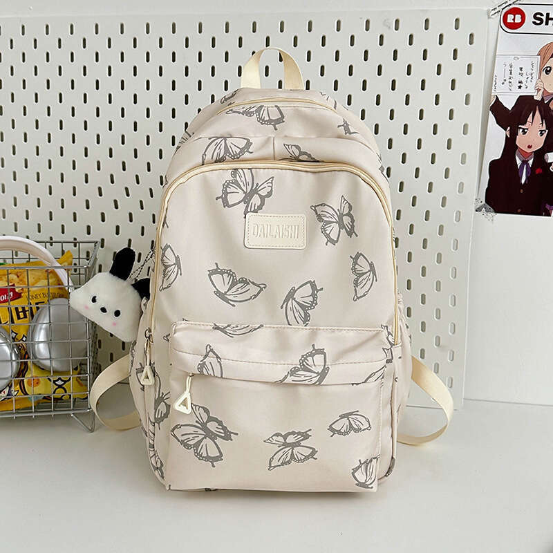 Ins Wind Butterfly Junior High School Girls, Student Backpack, Large Capacity, Lightweight Backpack for Outdoor Travel