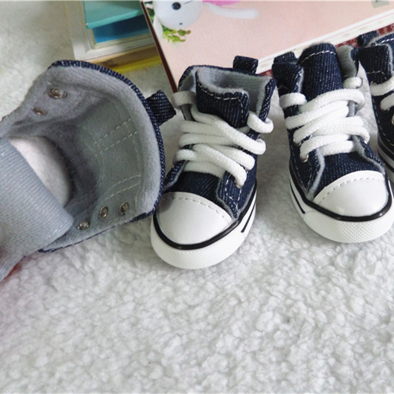4 pcs/set Outdoor Denim Blue Pet Shoes Anti-slip Dog canvas shoes small dog puppy Boots Casual Dogs Sport Sneaker 8 colors ZL351
