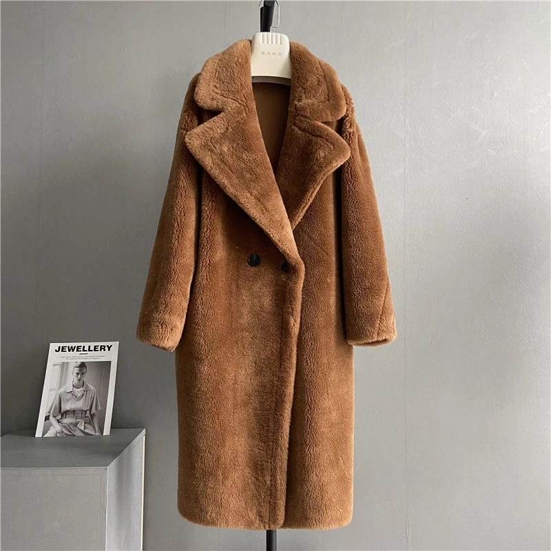 Womens Long Cashmere Coat Wool Womens Fabric Thick Warm Coat Oversized Fashion Street Clothing Teddy Bear Winter Jacket 241107