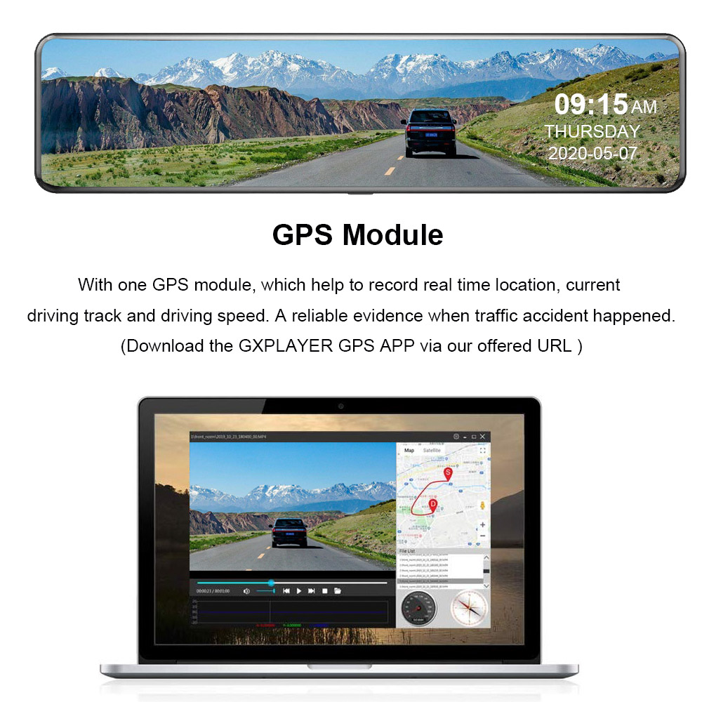 HGDO 12" 4K Dash Cam SonyIMX415 Rear View Mirror GPS Camera Car DVR 2025 Video Recorder for 24V Truck new Van Lorry freight train wagon