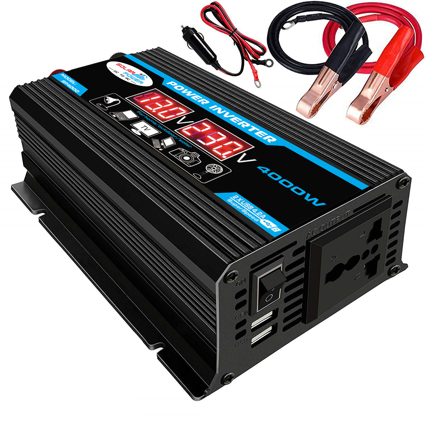 Modified Sine Wave Inverter High Frequency 4000W Peak Power Watt Power Inverter DC 12V to AC 220V Converter Car Power