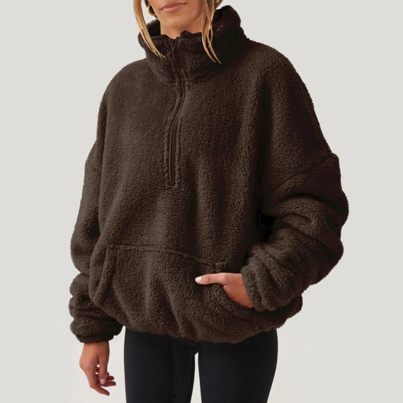 Women's Hoodies Fuzzy Quarter Zip Sweatshirt Women Trendy Casual Zipper Pullover Fleece Sweatshirts Long Sleeve Winter Womens