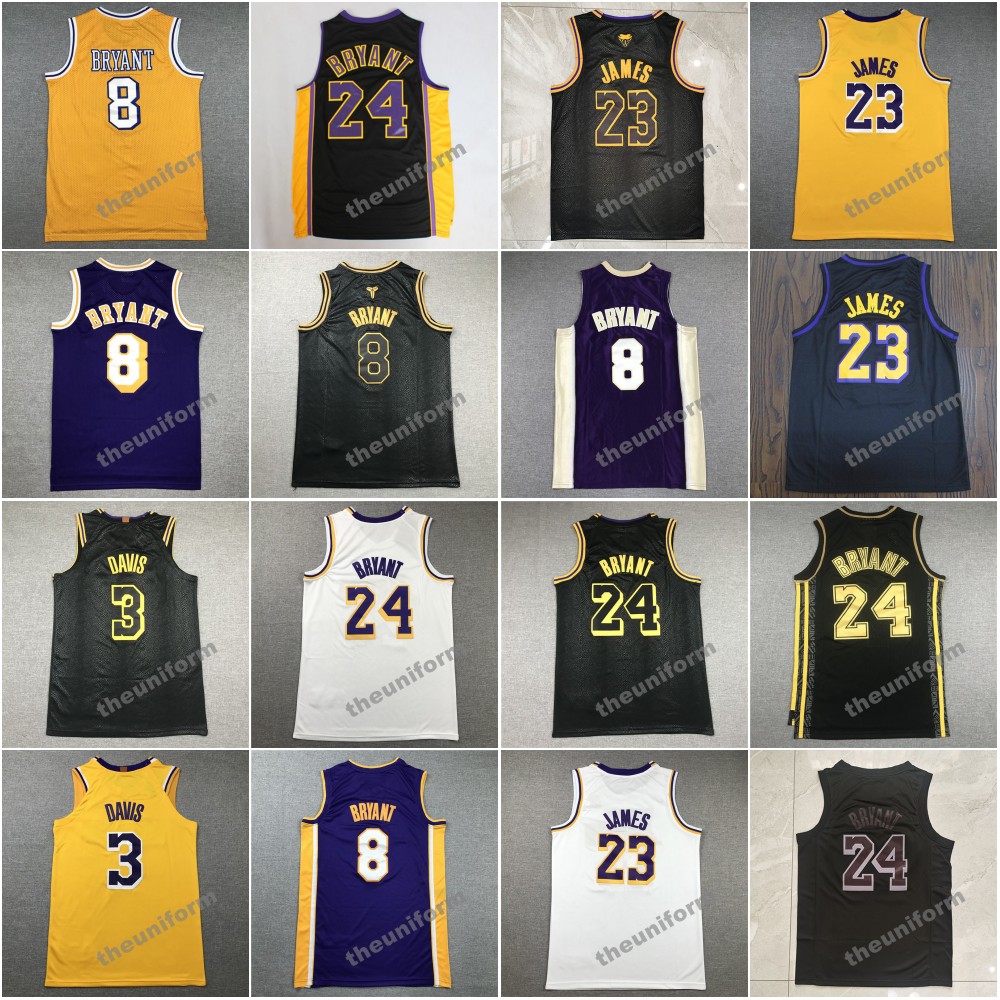 Men's LeBron 23 James 8 Bryant 24 Anthony 3 Davis Basketball Jerseys Size S-2XL