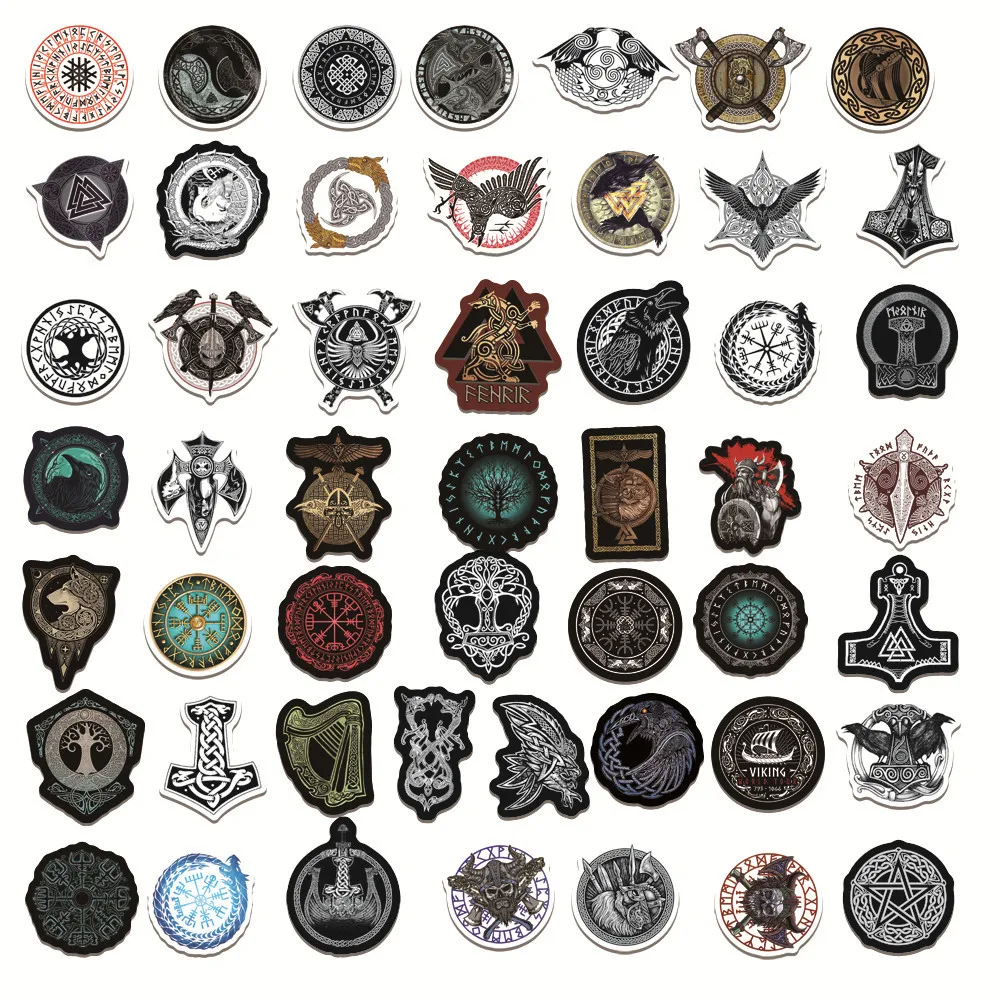 50pcs Mysterious Viking Pirates Style 2025 Stickers Frost Nordic Giant Wolf Defense new Totem Symbol Rune Toys Cool Decal Sticker