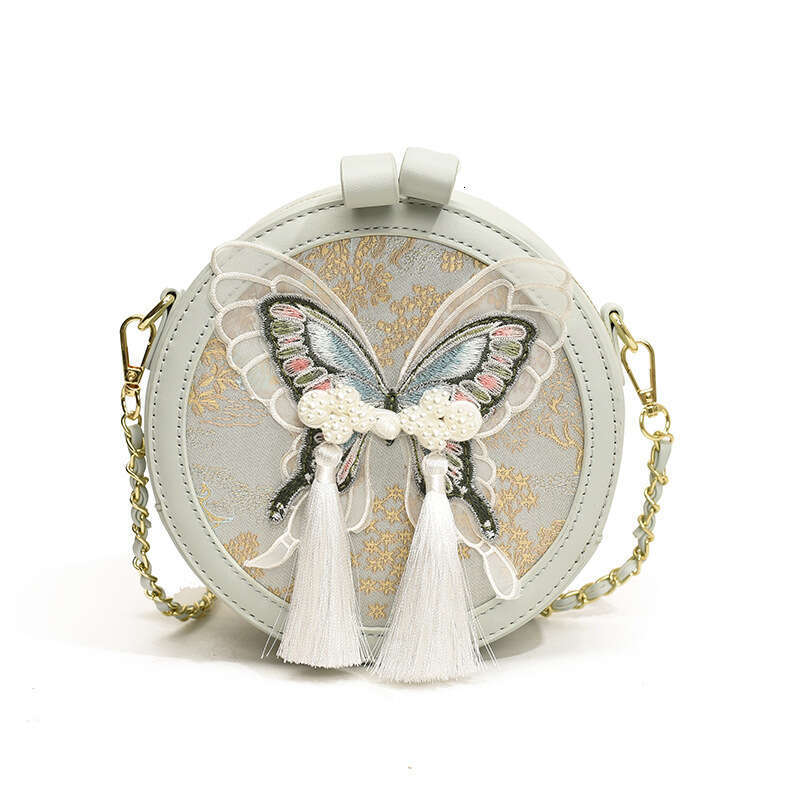 Fashionable versatile Chinese style small for women's 2024 autumn and winter new butterfly knot round cake texture chain shoulder bag