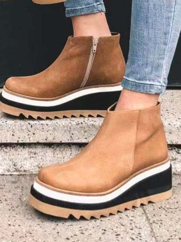 Size Large 43 Wedge Heel Ankle Women's 2021 Autumn and Winter New Flat Side Zipper Leather Boots Women Botas De Mujer aeea