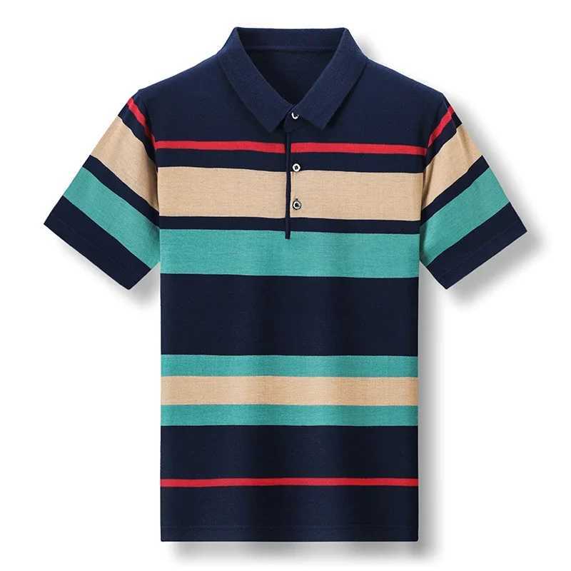 2024 Summer New Mens Knitted Stripe Short Sleeved POLO Shirt Comfortable and Cool Casual Fashion T-shirt XJ250617