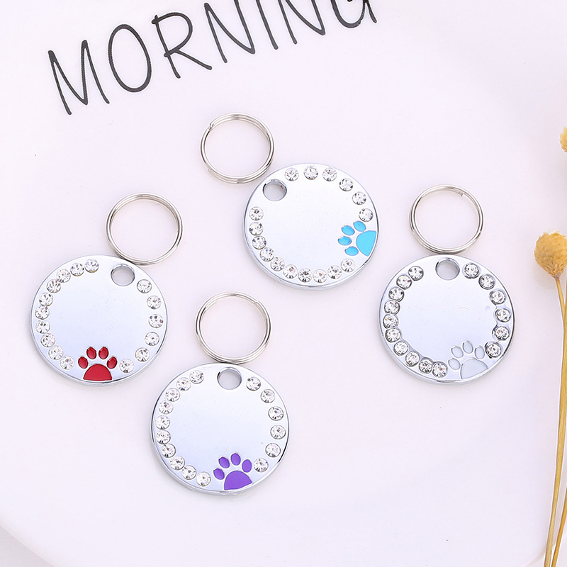 Custome Engraving Pet ID Tags Anti-lost Collar Pendant Personalized Puppy Name Tag Cat Rhinestone DecorationCollar Accessories