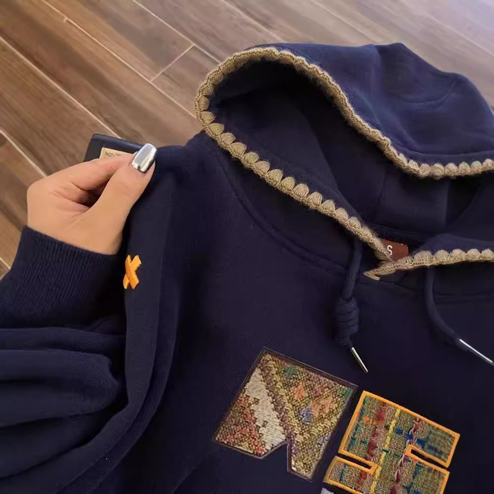 Designer China-Chic Embroidery American Hooded Sweater Women's Autumn 2024 New Loose Lazy Style Oversize Coat