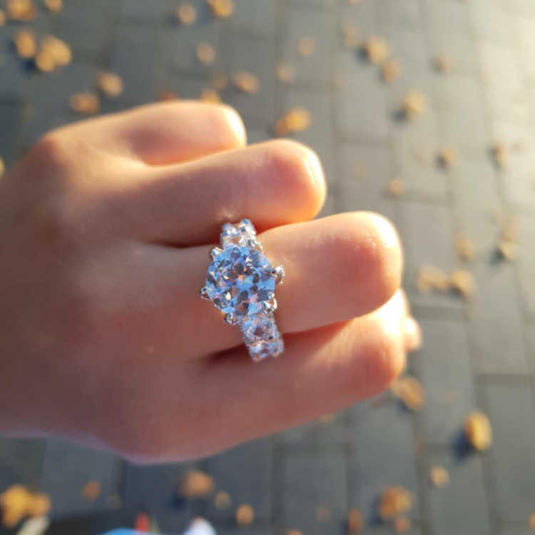 Wedding round +Asscher cut half moissanite band sier 10K solid gold engagement ring custom design