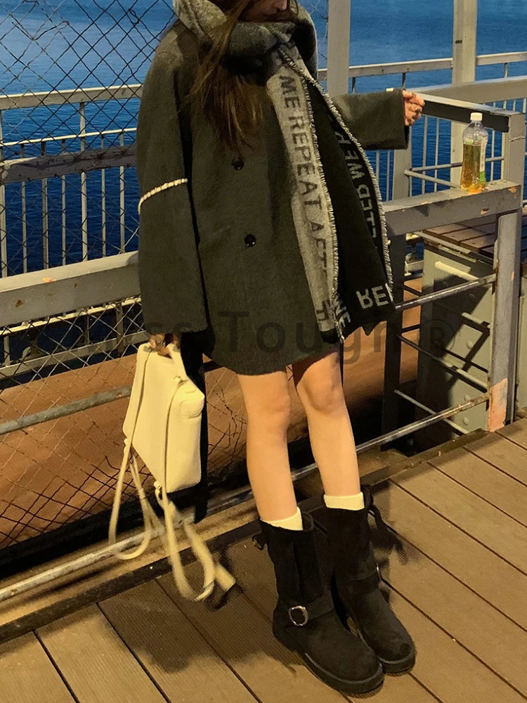 Korean fashion retro wool warm winter coat womens fashion retro solid coat womens casual party clothing 241108