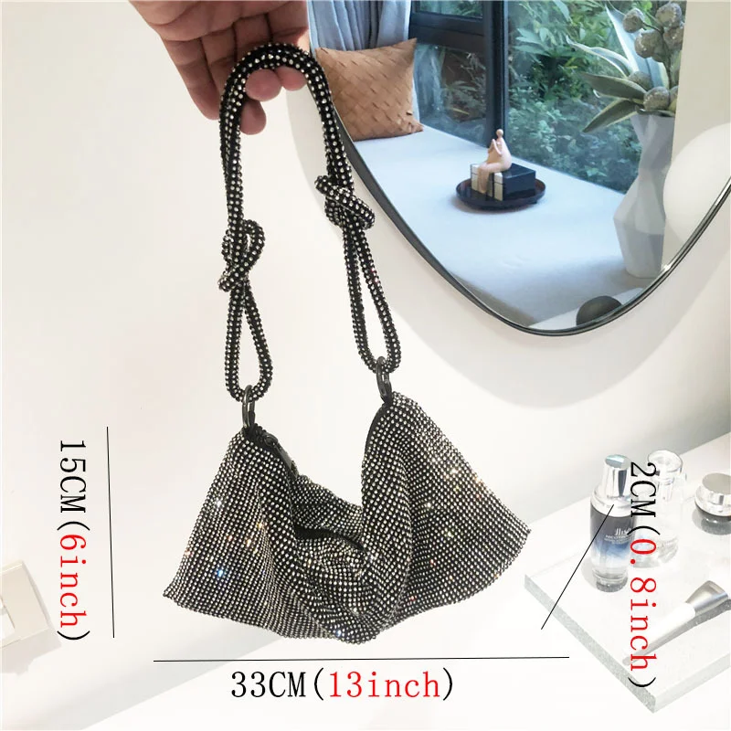 Handle Rhinestones Clutch Bag Silver Crystal Shiny Dinner Party Wedding Handbags for Women 2023 Designer Luxury