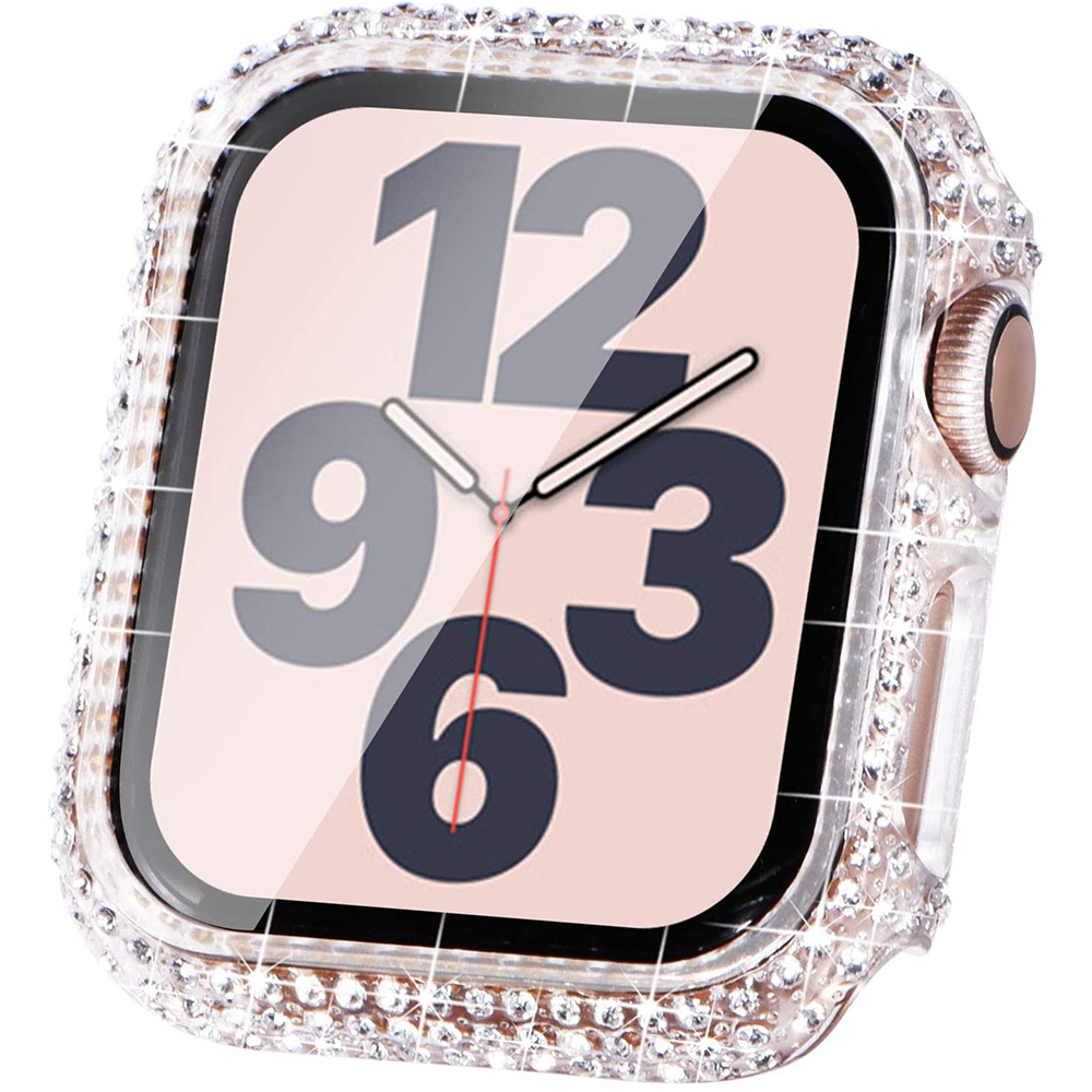 Diamond Protective Cover for Apple Watch 9 8 7 6 5 41mm 45mm 40mm 44mm iWatch SE 38/42mm Bumper Case Tempered Glass Film Covers