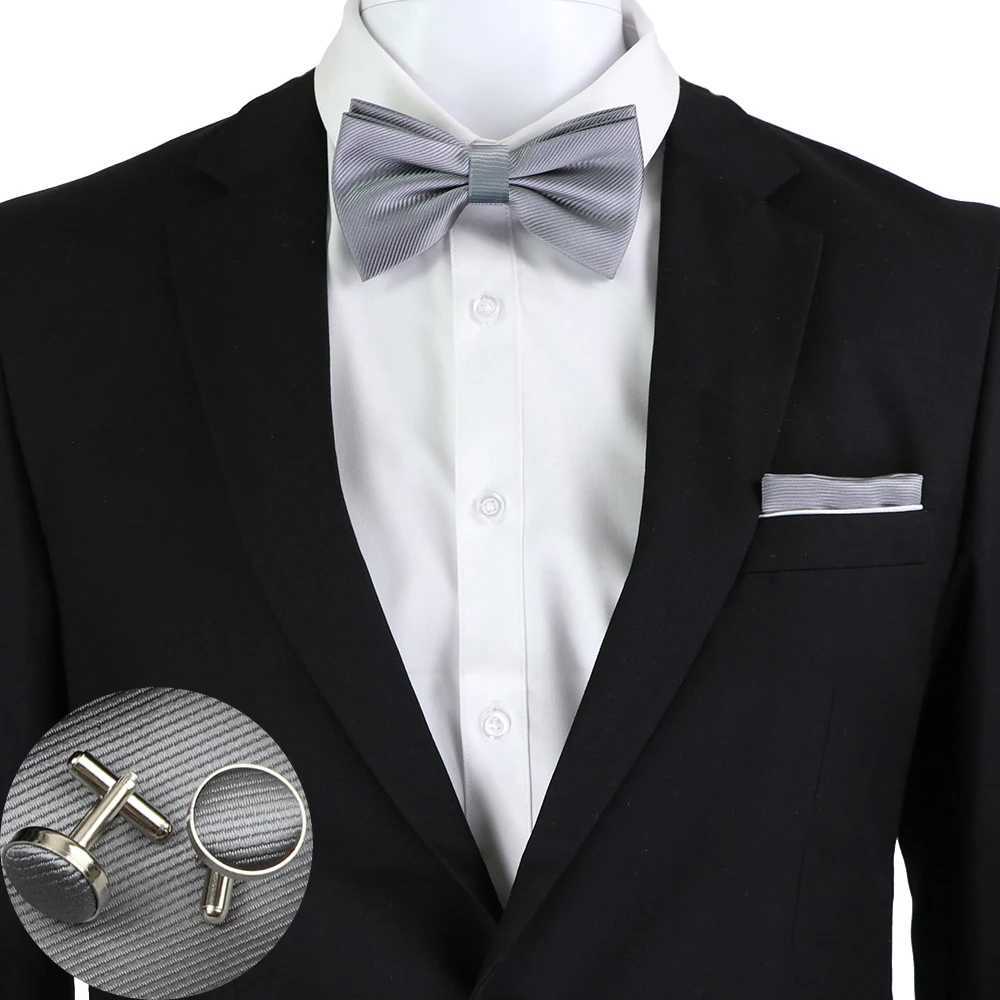 Men Ties Set Solid Color Bowtie Cravat Cufflinks Handkerchief Fashion Butterfly Party Wedding Bow Ties For Men Shirt AccoriesX241109
