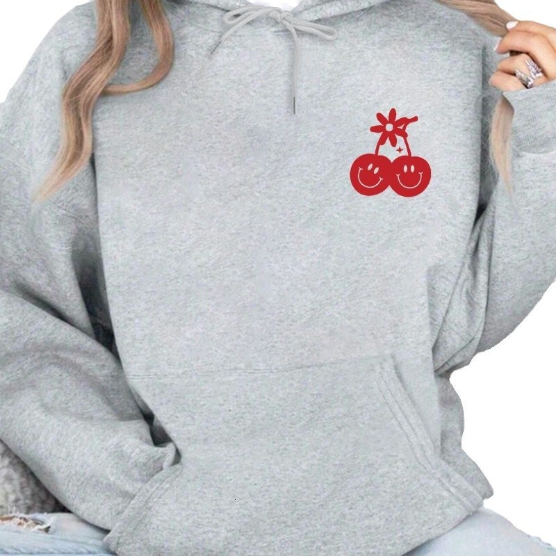 2024 Designer Women's Shoulder Sleeves Fashion Casual Letter Cherry Hoodie Printed Autumn/Winter Edition