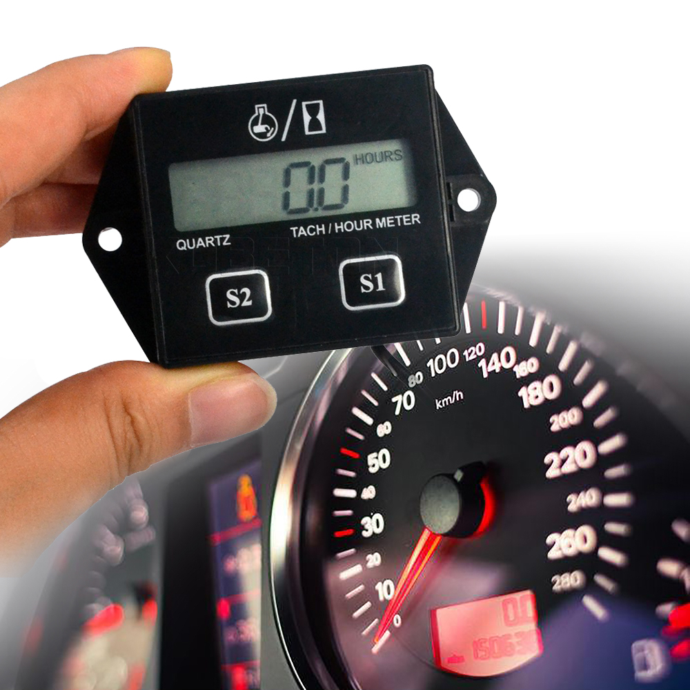 Waterproof Digital Tachometer Hour Meter Motorcycle Engine Tach Hour Meter Durable for 2/4 Stoke Gasoline Engine