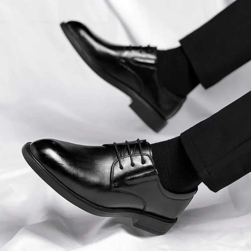 3 6 8cm Heel Mens Dress Shoes er Cow Leather Increase Casual Spring Autumn Black Platform Wedding Shoes Male 241108