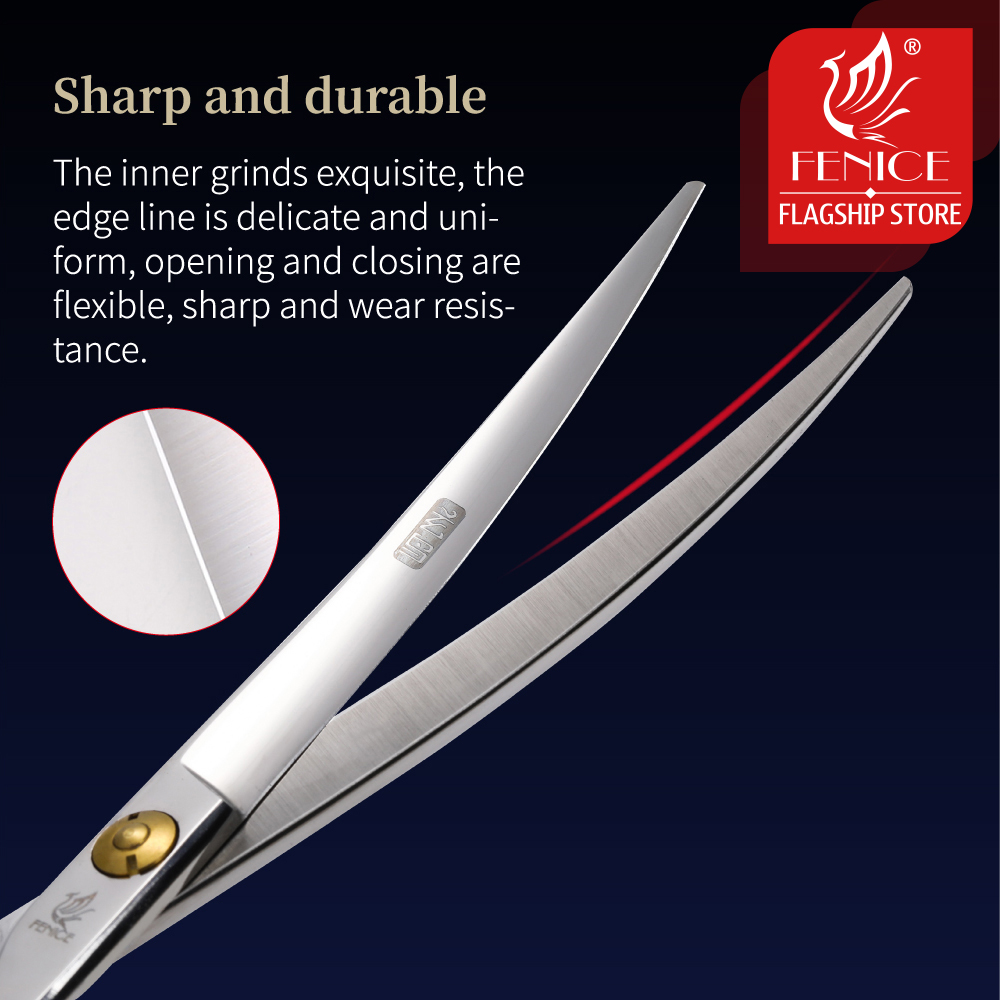 Fenice 6.5 inch Professional curved scissors pet dog grooming scissors for dog scissors curved shears JP 440C steel