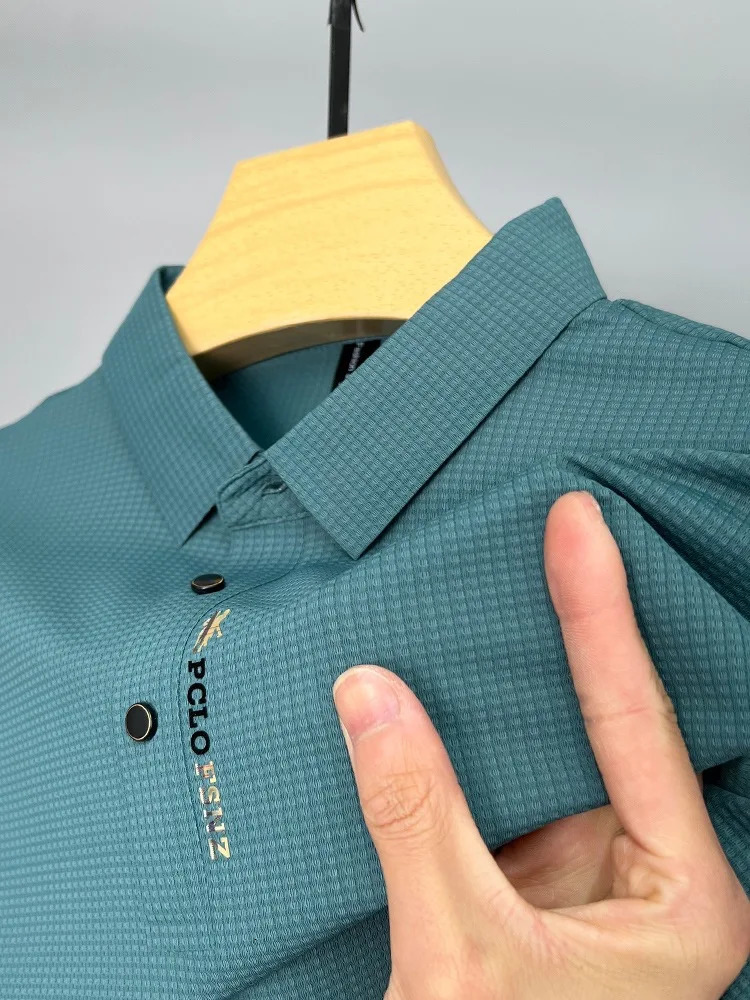 High-end printed Paul shirt Ice silk without trace Cool feeling short sleeve mens lapel T-shirt Business casual polo shirt 240407