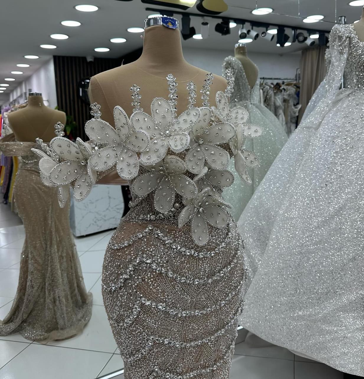 2024 Plus Size Champagne Illusion Mermaid Prom Dresses For Special Occasions Rhinestones Florals Evening Party Birthday Gowns Dress For Women Vestidos