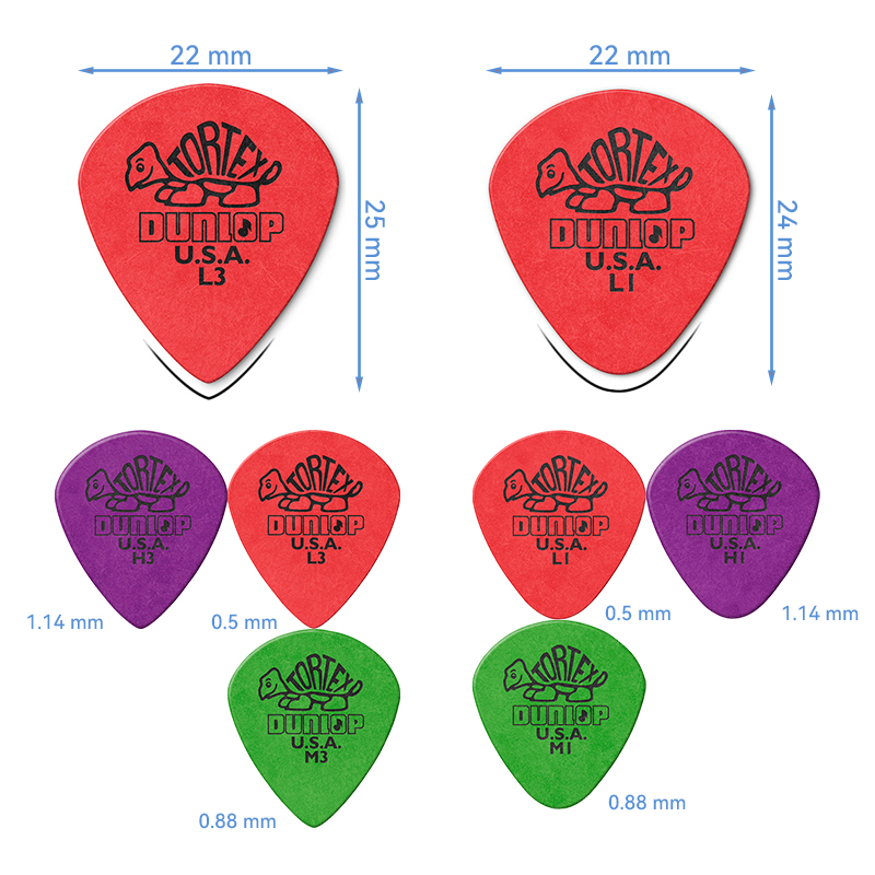 Dunlop Guitar Picks Tortex Jazz Plectrum Mediator 1.14/0.88/0.5mm for Bass Acoustic Electric Classic Guitar