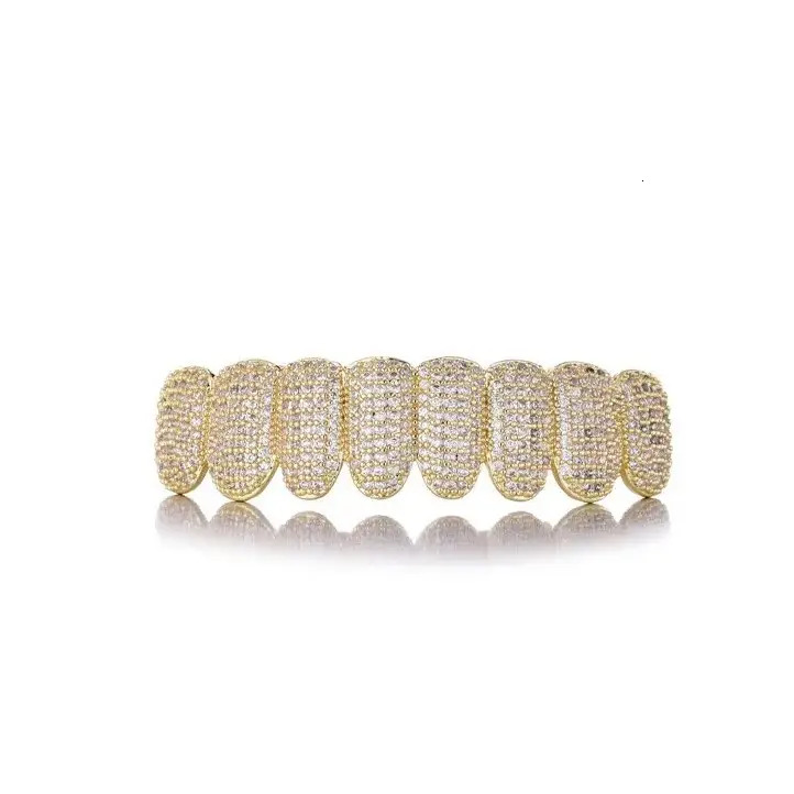 Customized Design Hip Hop 14k Solid Gold Teeth Vvs Moissanite Dia Grillz Party Wear for Export solid