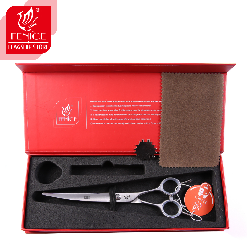 Fenice Professional 7.5 inch pet dog grooming scissors curved shears JP 440c steel dog scissors