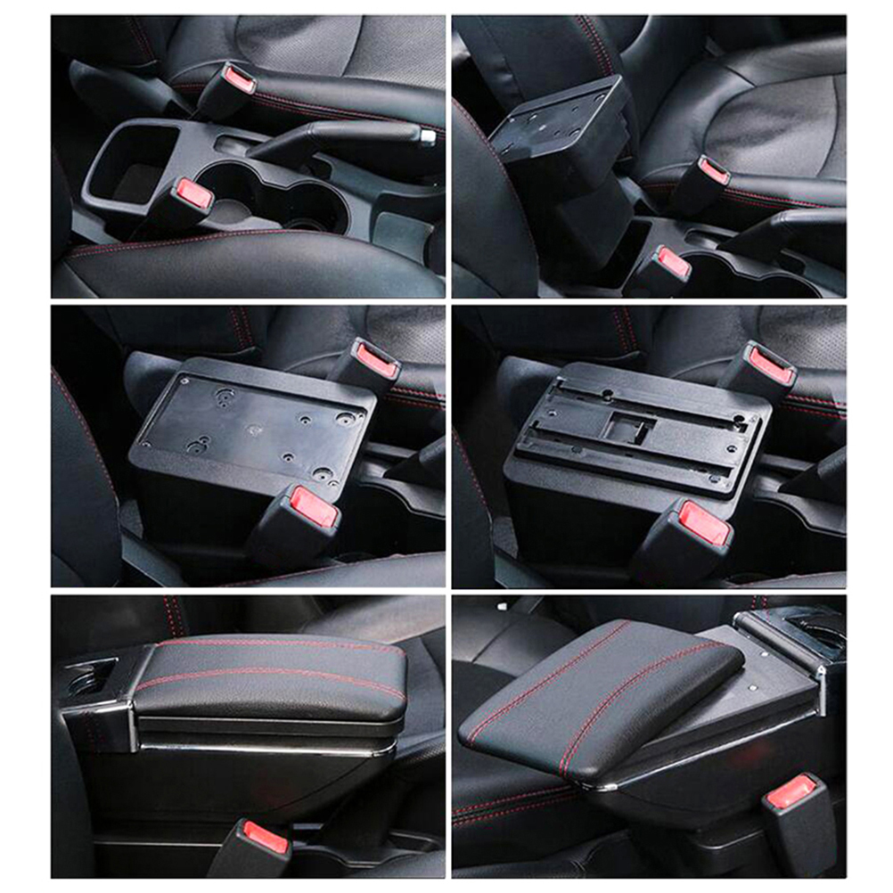 Storage Box For Renault Sandero I / Logan Arm Rest Rotatable Cup Holder Armrest Black Leather