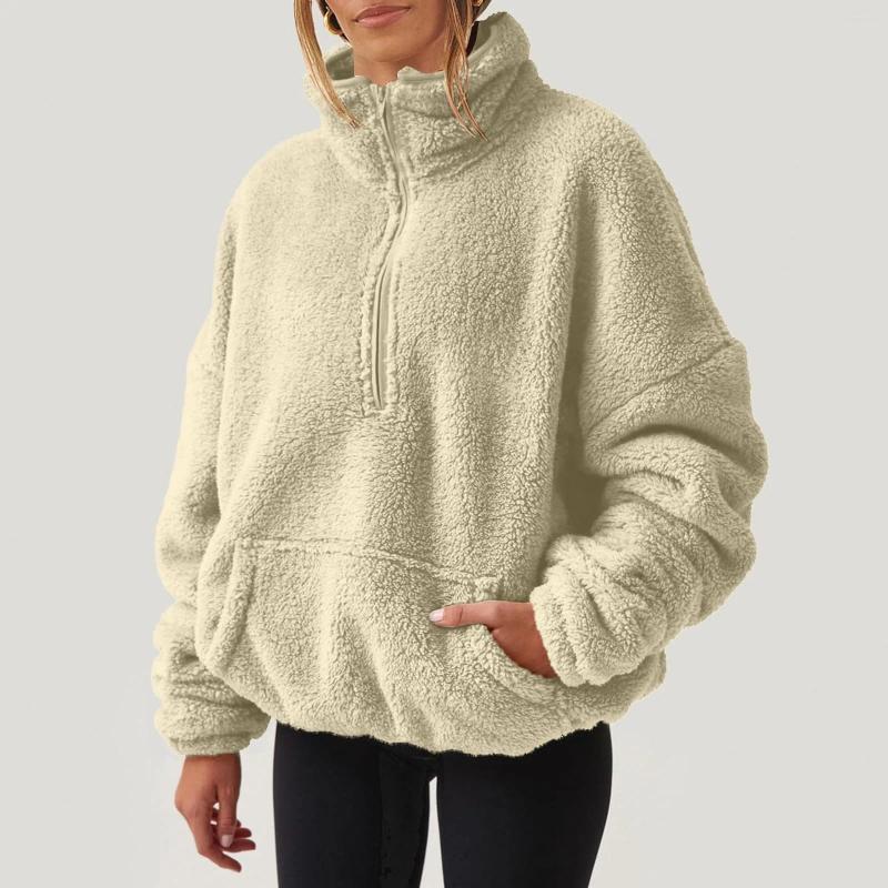 Women's Hoodies Fuzzy Quarter Zip Sweatshirt Women Trendy Casual Zipper Pullover Fleece Sweatshirts Long Sleeve Winter Womens