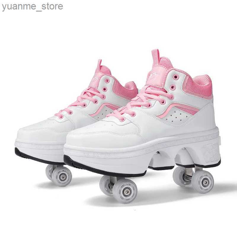 Inline Roller Skates Size 33 34 35 - 44 Deformation Roller Skates Shoes Double Row 4-Wheel Skates Roller Shoes Dual-Purpose Roller Sneakers Shoes Y240
